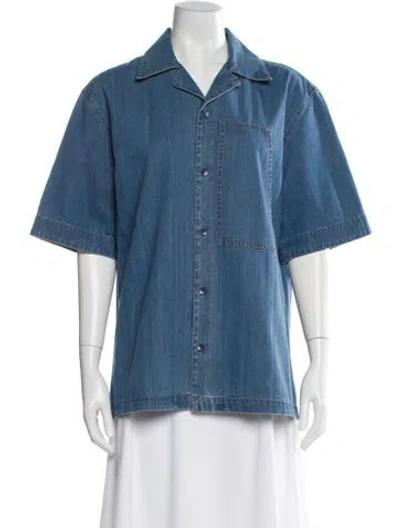 Pre-owned Tibi Short Sleeve Button-up Top In Blue