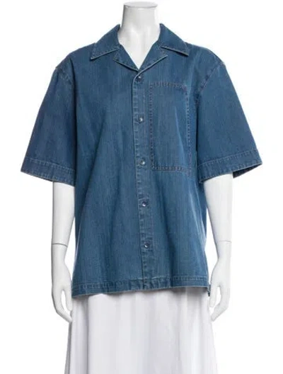 Pre-owned Tibi Short Sleeve Button-up Top In Blue
