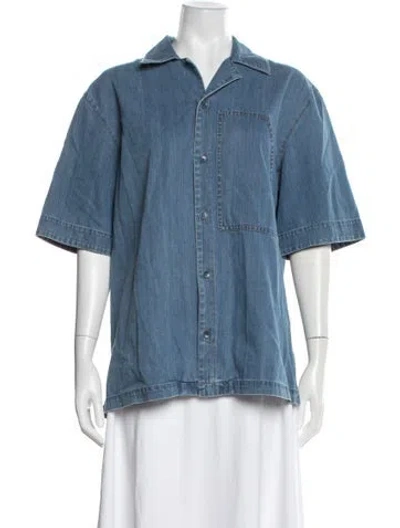Pre-owned Tibi Short Sleeve Button-up Top In Blue