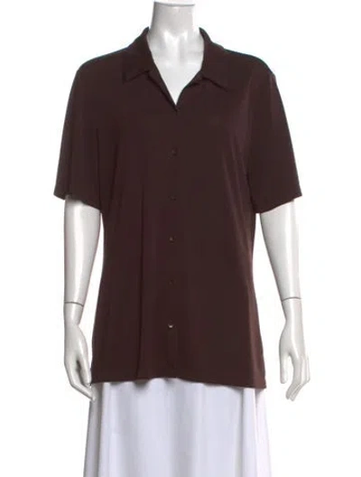 Pre-owned Tibi Short Sleeve Button-up Top In Brown
