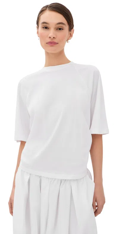 Tibi Short Sleeve Shirred Back Tee White