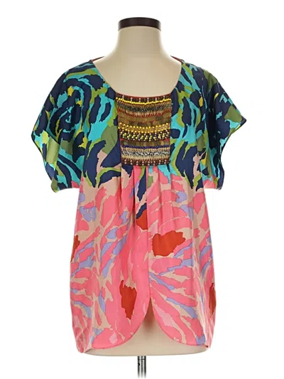 Pre-owned Tibi Short Sleeve Silk Top Pink Scoop Neck Tops