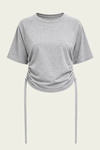 Tibi Short Sleeve T-shirt With Shirred Back In Heather Grey In Gray
