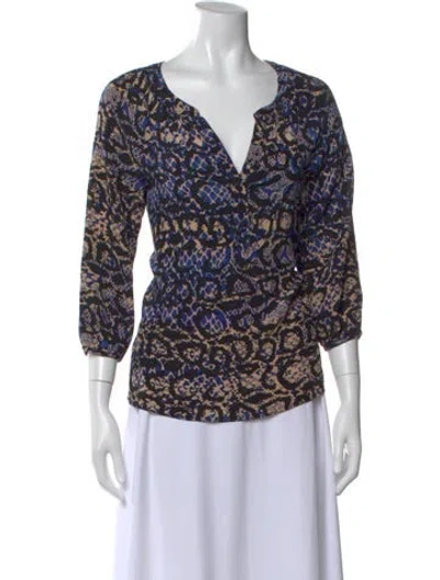 Pre-owned Tibi Silk Animal Print Blouse In Blue