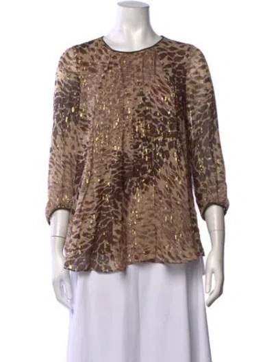 Pre-owned Tibi Silk Animal Print Blouse In Brown/metallic/neutrals