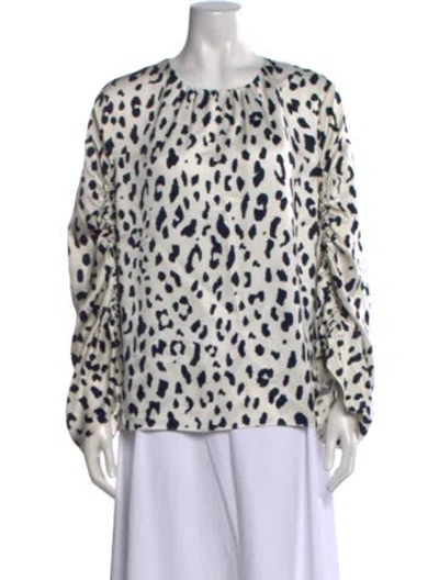 Pre-owned Tibi Silk Animal Print Blouse In White