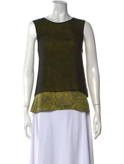 Pre-owned Tibi Silk Animal Print Top In Green