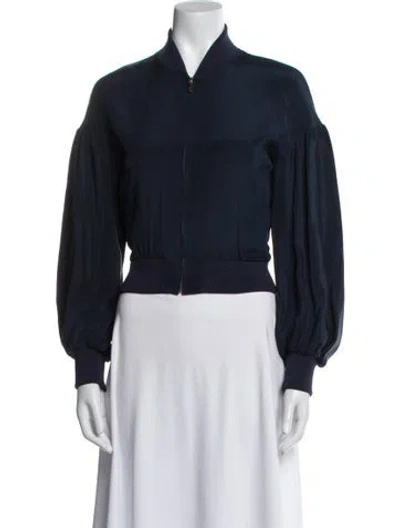 Pre-owned Tibi Silk Bomber Jacket In Blue