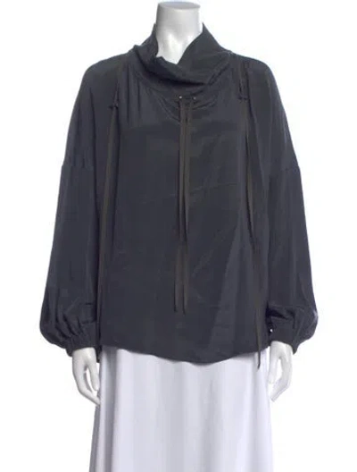 Pre-owned Tibi Silk Cowl Neck Blouse In Gray