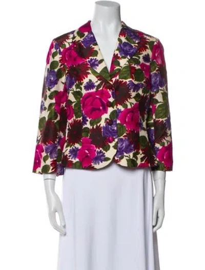Pre-owned Tibi Silk Floral Print Blazer In White