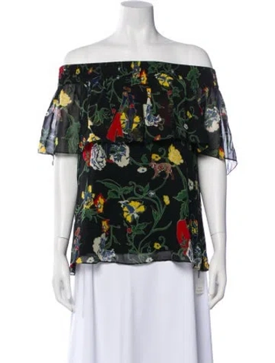 Pre-owned Tibi Silk Floral Print Blouse In Black