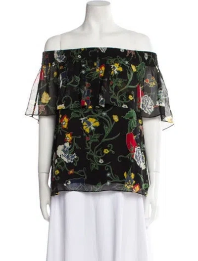 Pre-owned Tibi Silk Floral Print Blouse In Black