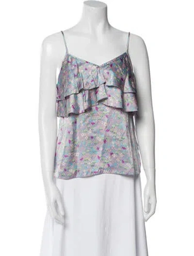 Pre-owned Tibi Silk Floral Print Blouse In Blue