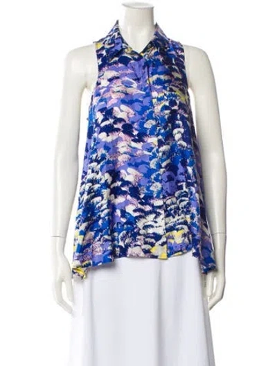 Pre-owned Tibi Silk Floral Print Blouse In Blue