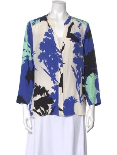 Pre-owned Tibi Silk Floral Print Blouse In Blue