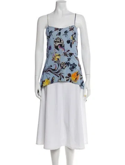 Pre-owned Tibi Silk Floral Print Blouse In Blue