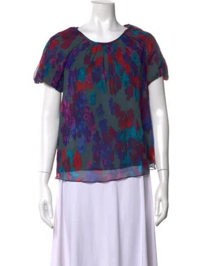 Pre-owned Tibi Silk Floral Print Blouse In Blue