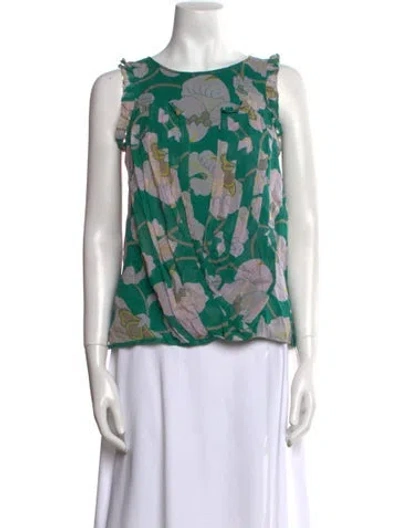 Pre-owned Tibi Silk Floral Print Blouse In Green