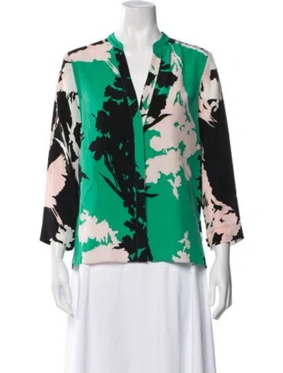 Pre-owned Tibi Silk Floral Print Blouse In Green