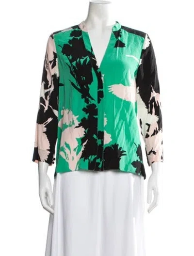 Pre-owned Tibi Silk Floral Print Blouse In Green