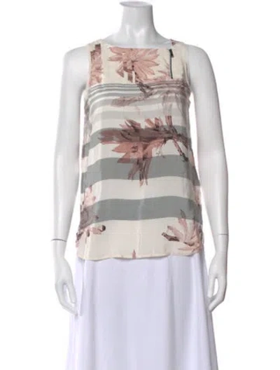 Pre-owned Tibi Silk Floral Print Blouse In Neutral