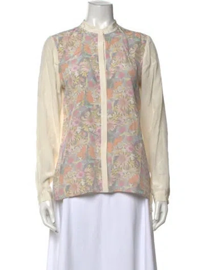 Pre-owned Tibi Silk Floral Print Blouse In Neutrals