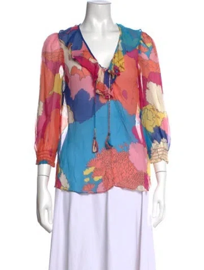 Pre-owned Tibi Silk Floral Print Blouse In Orange/pink