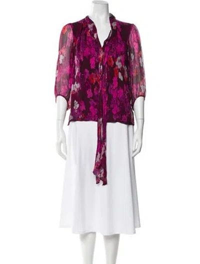 Pre-owned Tibi Silk Floral Print Blouse In Pink