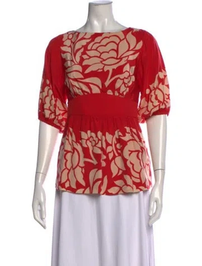 Pre-owned Tibi Silk Floral Print Blouse In Red