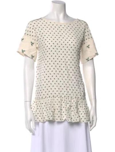 Pre-owned Tibi Silk Floral Print Blouse In White