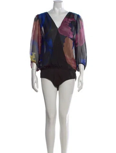Pre-owned Tibi Silk Floral Print Bodysuit In Black