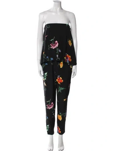 Pre-owned Tibi Silk Floral Print Jumpsuit In Black