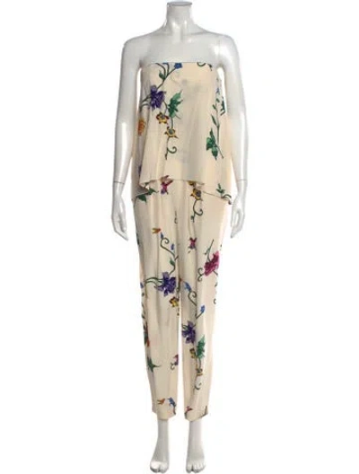 Pre-owned Tibi Silk Floral Print Jumpsuit In White
