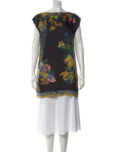 Pre-owned Tibi Silk Floral Print Top In Black