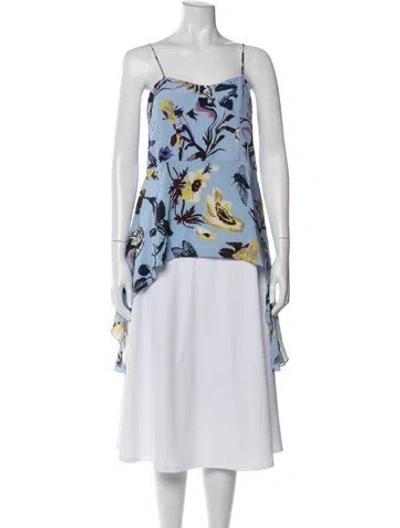 Pre-owned Tibi Silk Floral Print Top In Blue