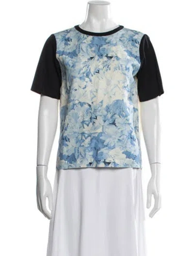 Pre-owned Tibi Silk Floral Print Top In Blue