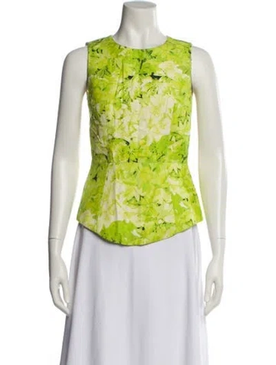 Pre-owned Tibi Silk Floral Print Top In Green