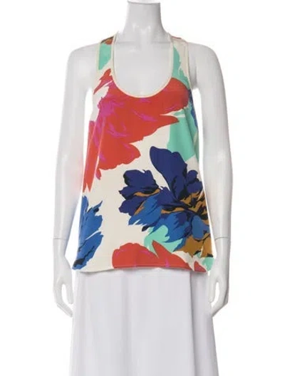 Pre-owned Tibi Silk Floral Print Top In Green