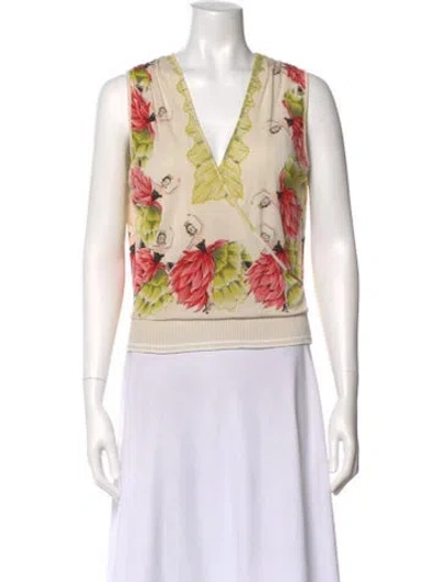 Pre-owned Tibi Silk Floral Print Top In Neutral