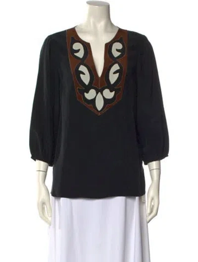 Pre-owned Tibi Silk Graphic Print Blouse In Black