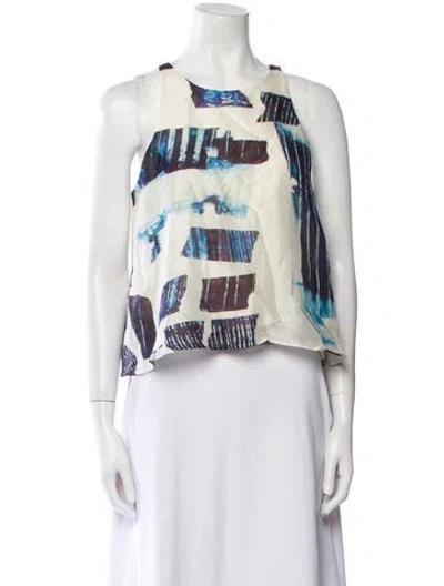 Pre-owned Tibi Silk Graphic Print Crop Top In Green
