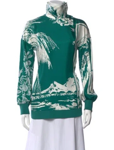 Pre-owned Tibi Silk Graphic Print Top In Green
