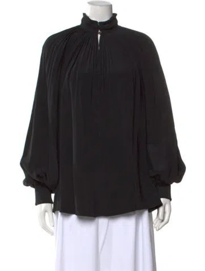 Pre-owned Tibi Silk Mock Neck Blouse In Black
