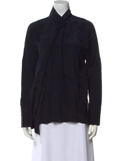 Pre-owned Tibi Silk Mock Neck Button-up Top In Black
