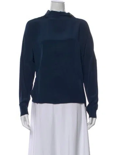 Pre-owned Tibi Silk Mock Neck Top In Blue
