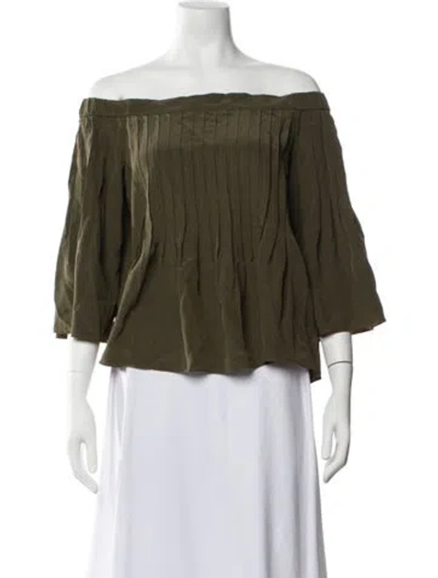 Pre-owned Tibi Silk Off-the-shoulder Blouse W/ Tags In Green