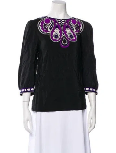 Pre-owned Tibi Silk Paisley Print Blouse In Black