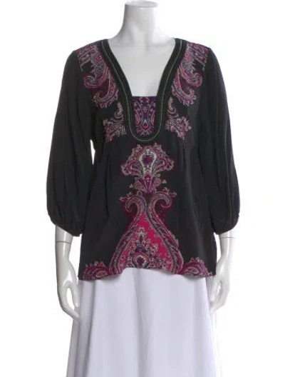 Pre-owned Tibi Silk Paisley Print Blouse In Black