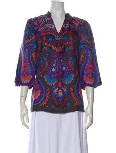 Pre-owned Tibi Silk Paisley Print Blouse In Blue