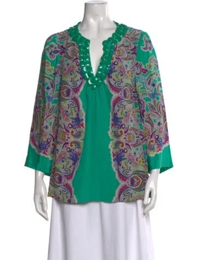 Pre-owned Tibi Silk Paisley Print Blouse In Green